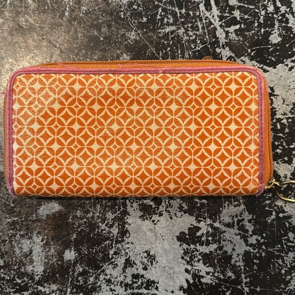Fossil Orange Print Coated Canvas Zip Around Wallet - Picture 2 of 5